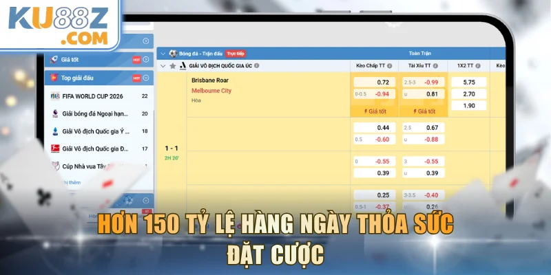 Hơn 150 tỷ lệ hàng ngày thỏa sức đặt cược